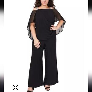 $99 MSK Women Side Draped Cape-Overlay Jumpsuit XL Black Event Party